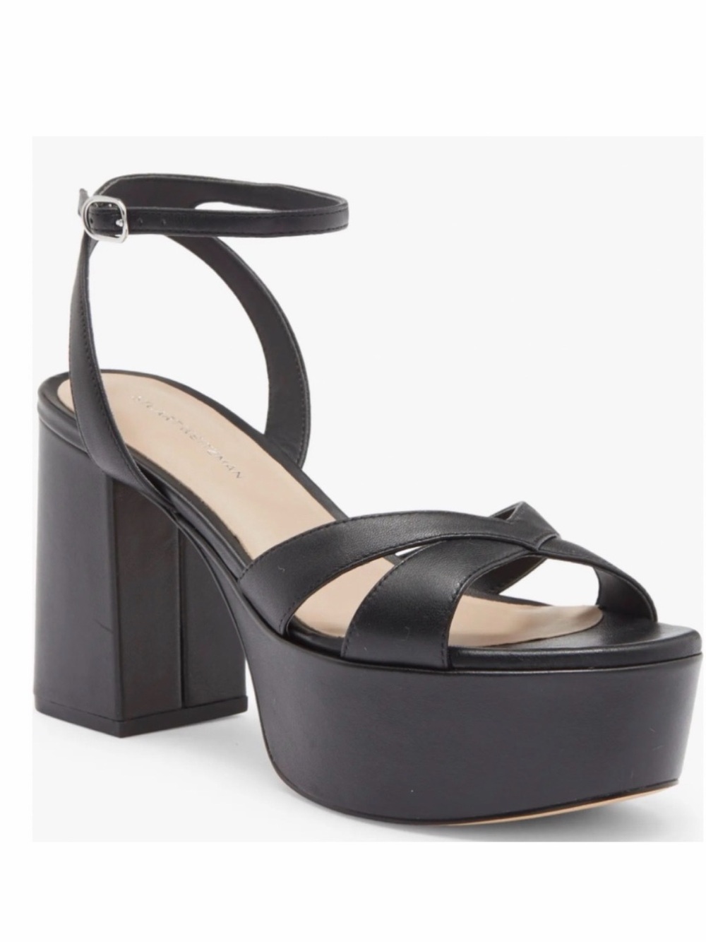 NEW Stuart Weitzman 9 Miami Platform Sandal block heel black open toe leather